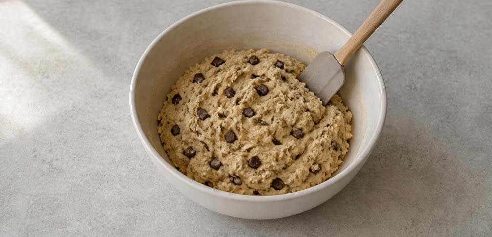 Klassische Amerikanische Chocolate Chip Cookies aus ungebleichtem Mehl – Zubereitung Schritt für Schritt – Schokolade unterheben