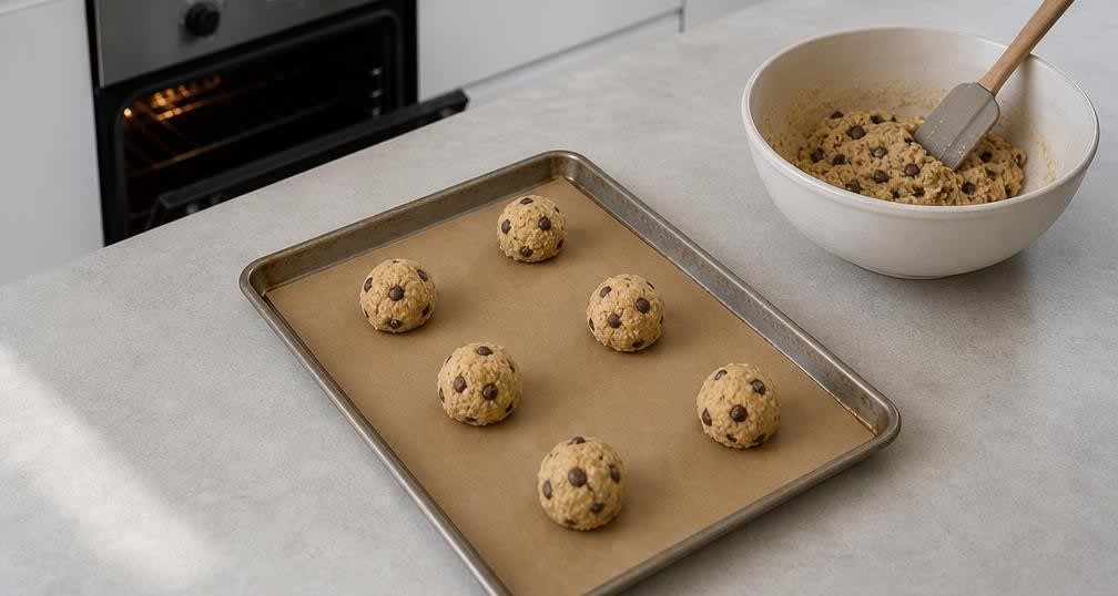 Klassische Amerikanische Chocolate Chip Cookies aus ungebleichtem Mehl – Zubereitung Schritt für Schritt – Teigkugeln formen