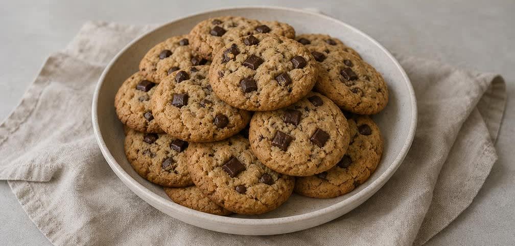 Klassische Amerikanische Chocolate Chip Cookies aus ungebleichtem Mehl – Zubereitung Schritt für Schritt – Anrichten