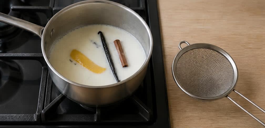 Spanischer Flan mit echtem Karamell – Zubereitung Schritt für Schritt – Milch aromatisieren