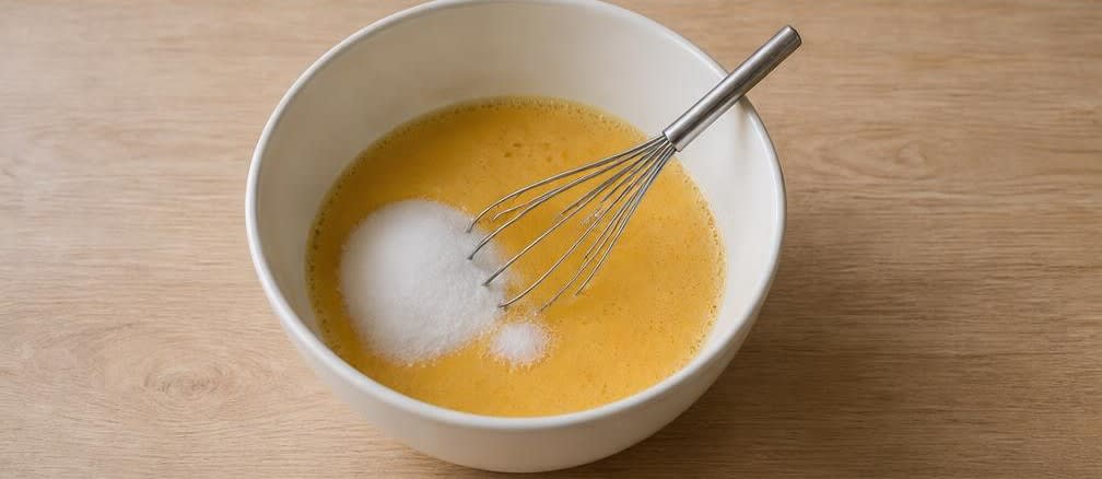 Spanischer Flan mit echtem Karamell – Zubereitung Schritt für Schritt – Eimasse verrühren