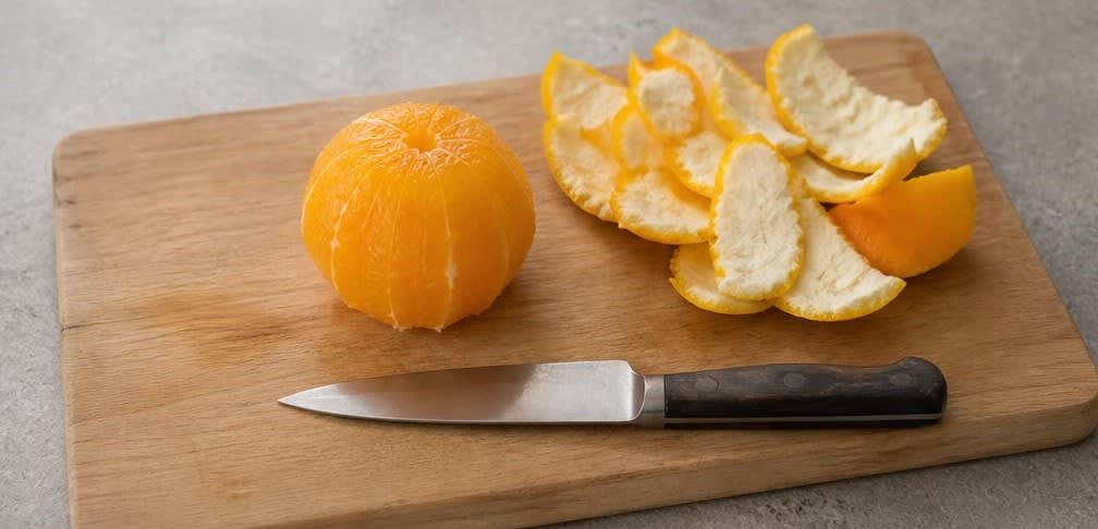 Marokkanische Orangen mit Zimt, Mandeln und Orangenblütenwasser – Zubereitung Schritt für Schritt – Orangen schälen