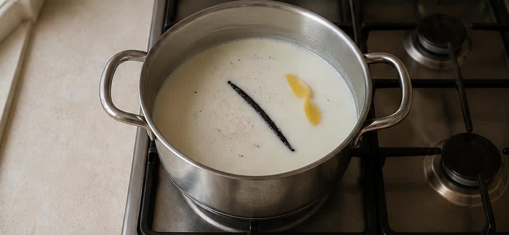 Klassischer Milchreis aus unpoliertem Vollkornreis – Zubereitung Schritt für Schritt – Milch erwärmen