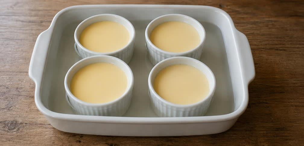 Klassische Crème Brûlée mit echtem Karamell – Zubereitung Schritt für Schritt – Förmchen füllen