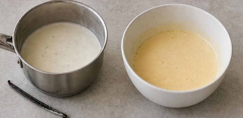 Cremiges Gelato aus nicht homogenisierter Vollmilch – Zubereitung Schritt für Schritt – Eigelbmasse temperieren