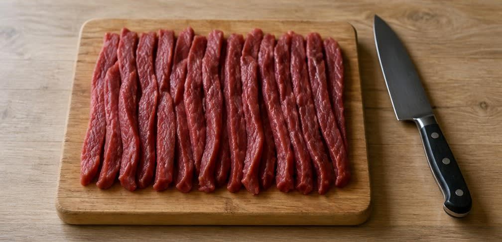 Beef Jerky ohne Flüssigrauch – Zubereitung Schritt für Schritt – Fleisch schneiden