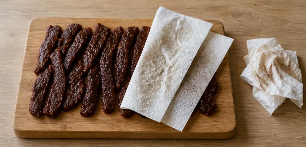 Beef Jerky ohne Flüssigrauch – Zubereitung Schritt für Schritt – Fleisch trockentupfen