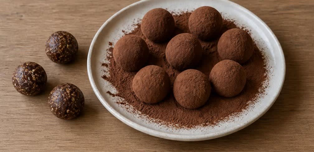 Orientalische Dattel-Mandel-Kugeln mit Rohkakao – Zubereitung Schritt für Schritt – Kugeln wälzen