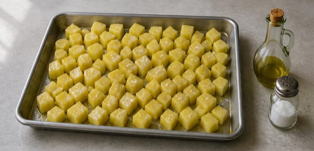 Patatas Bravas mit pikanter Tomatensauce und Aioli – Zubereitung Schritt für Schritt – Kartoffeln vorbereiten