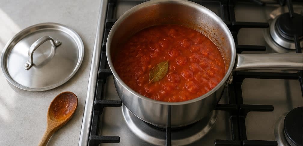 Patatas Bravas mit pikanter Tomatensauce und Aioli – Zubereitung Schritt für Schritt – Salsa Brava einköcheln
