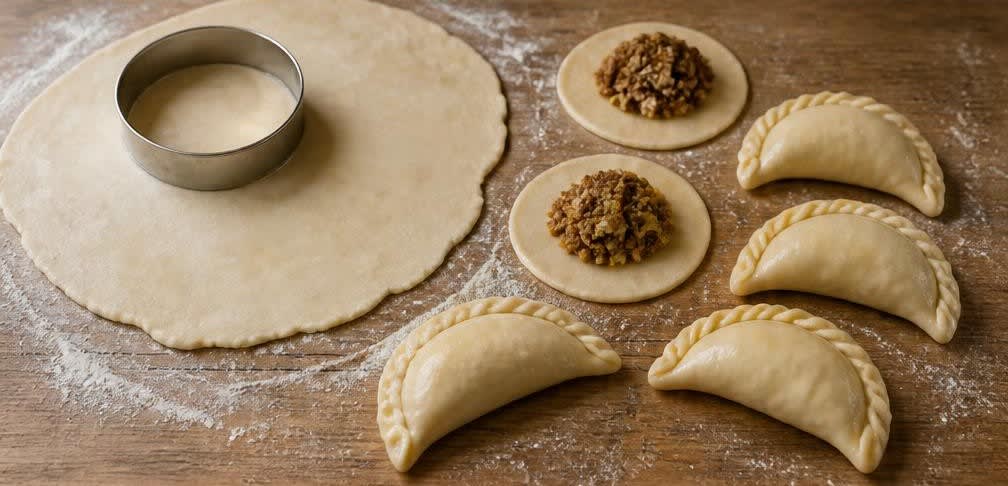 Klassische argentinische Empanadas mit Rinderhack – Zubereitung Schritt für Schritt – Empanadas formen