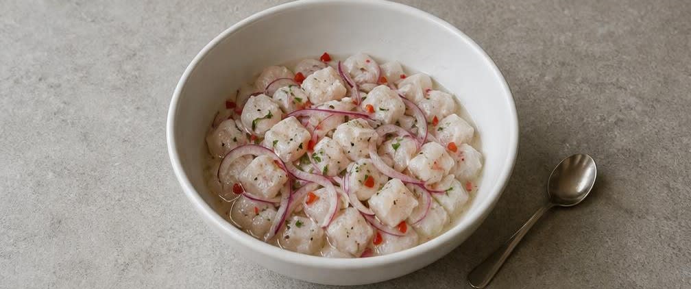 Peruanisches Kabeljau-Ceviche mit reichlich Limette – Zubereitung Schritt für Schritt – Ceviche mischen und marinieren