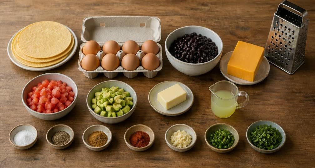 Mexikanischer Breakfast Burrito mit Rührei und frisch geriebenem Cheddar – Zutaten