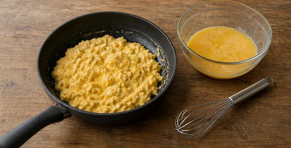 Mexikanischer Breakfast Burrito mit Rührei und frisch geriebenem Cheddar – Zubereitung Schritt für Schritt – Rührei zubereiten