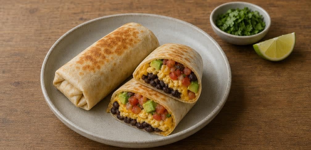 Mexikanischer Breakfast Burrito mit Rührei und frisch geriebenem Cheddar – Zubereitung Schritt für Schritt – Anrichten
