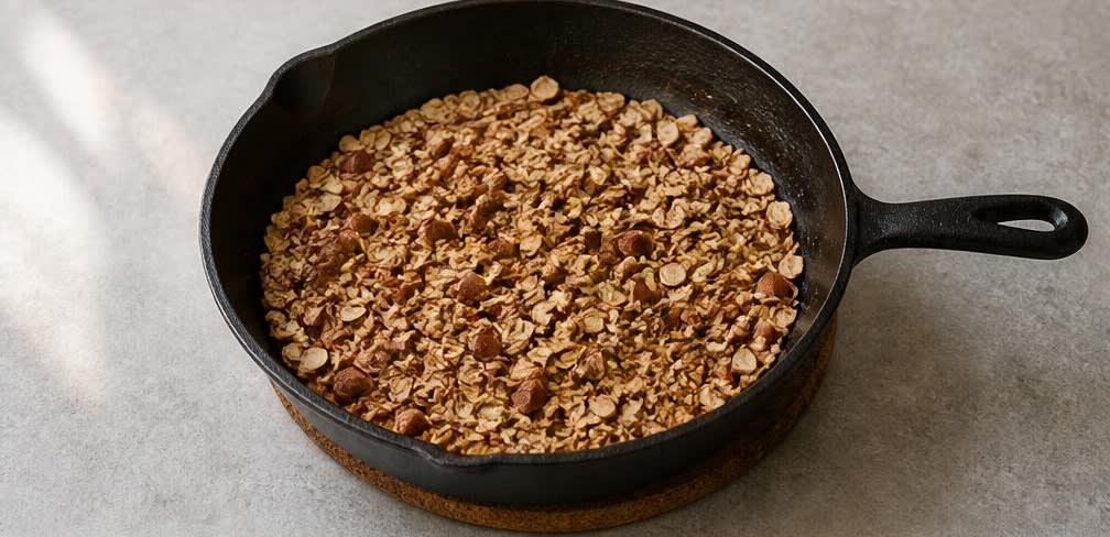 Beeren-Bananen-Smoothie-Bowl mit Hafer-Nuss-Crunch – Zubereitung Schritt für Schritt – Hafer-Nuss-Crunch rösten
