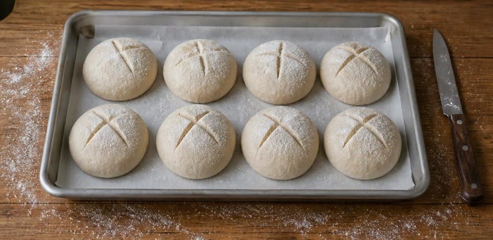 Klassische Sauerteigbrötchen – Zubereitung Schritt für Schritt – Brötchen einschneiden