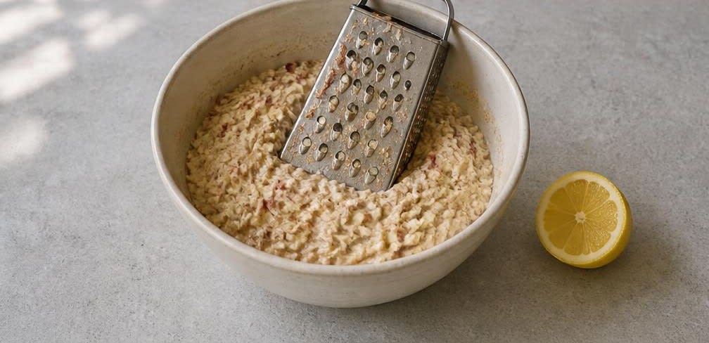 Schweizer Bircher Müsli mit frisch geriebenem Apfel – Zubereitung Schritt für Schritt – Äpfel reiben und mischen