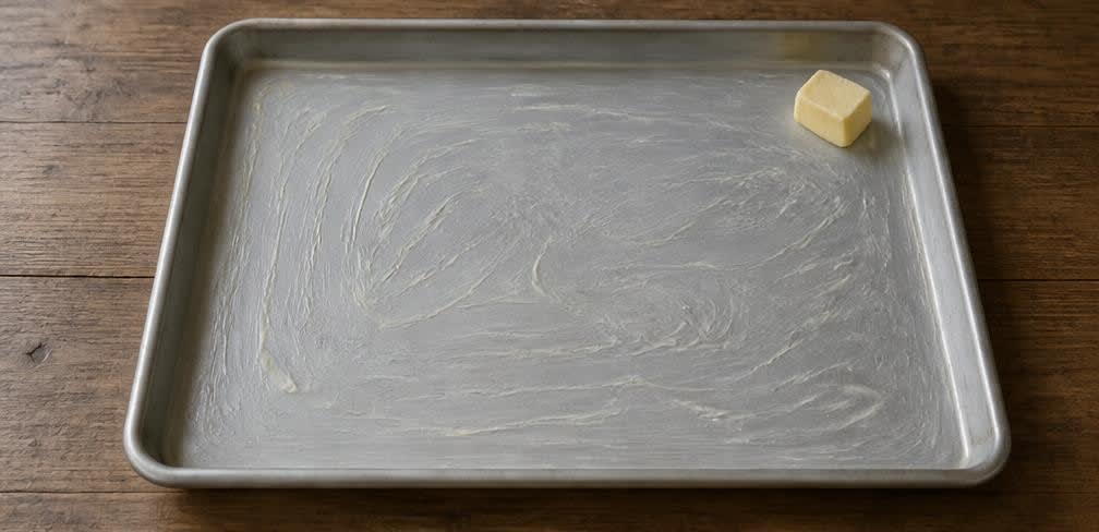 Französische Butter-Croissants mit klassischer Tourierung – Zubereitung Schritt für Schritt – Backblech buttern