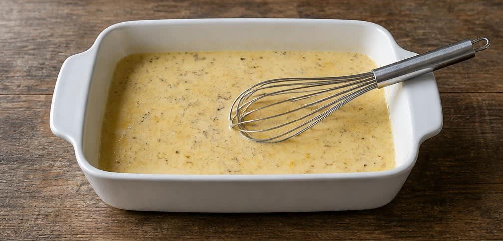 Französischer Armer Ritter aus altbackenem Weißbrot – Zubereitung Schritt für Schritt – Eiermilch verquirlen