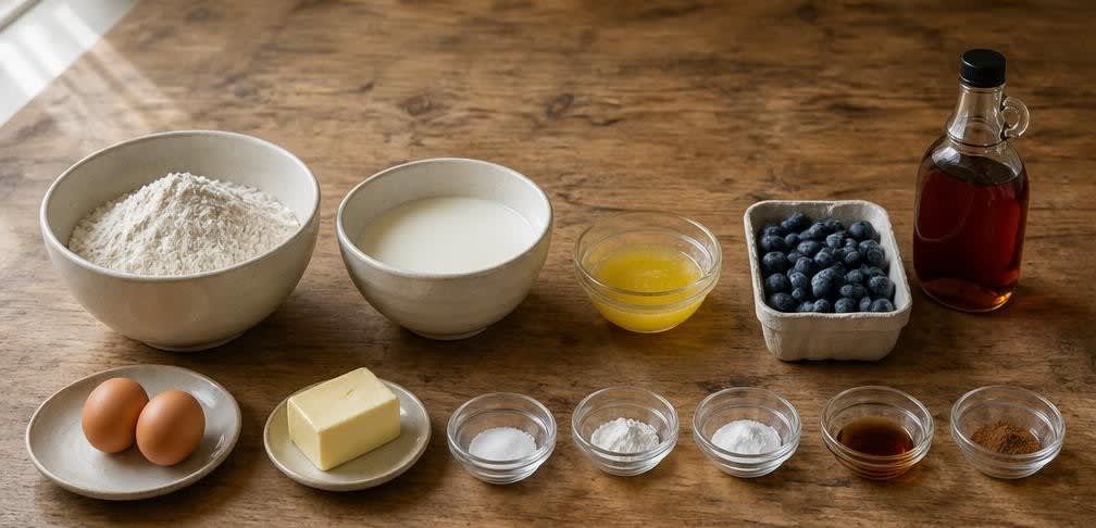 Fluffige Pancakes aus ungebleichtem Mehl mit Ahornsirup – Zutaten