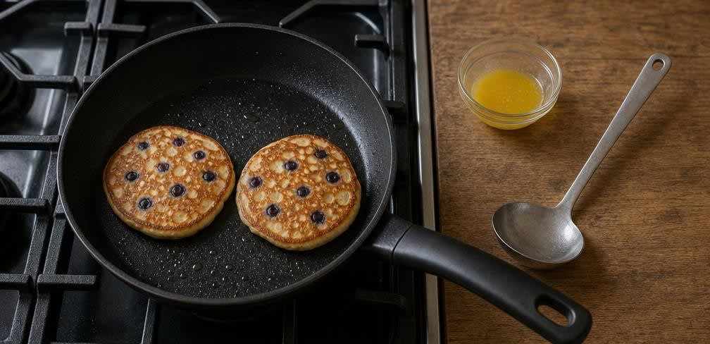 Fluffige Pancakes aus ungebleichtem Mehl mit Ahornsirup – Zubereitung Schritt für Schritt – Pancakes fertig backen