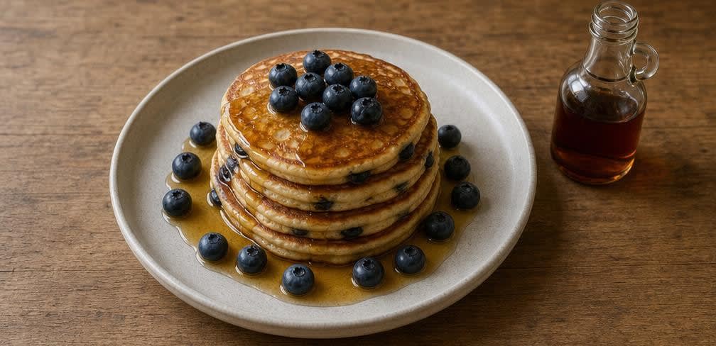 Fluffige Pancakes aus ungebleichtem Mehl mit Ahornsirup – Zubereitung Schritt für Schritt – Anrichten