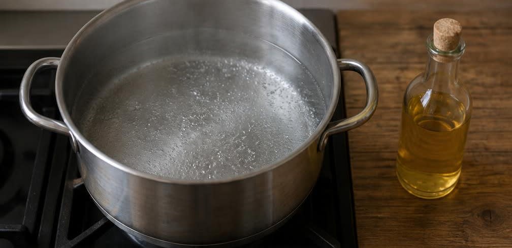 Çılbır, türkische pochierte Eier auf Knoblauch-Joghurt – Zubereitung Schritt für Schritt – Garwasser vorbereiten