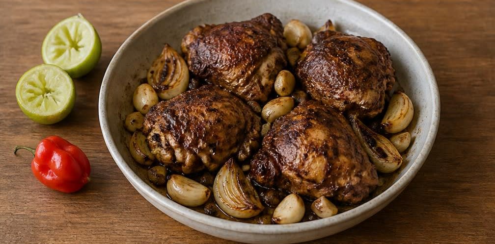 Karibisches Jerk Chicken mit frisch gemahlenen Gewürzen – Zubereitung Schritt für Schritt – Anrichten