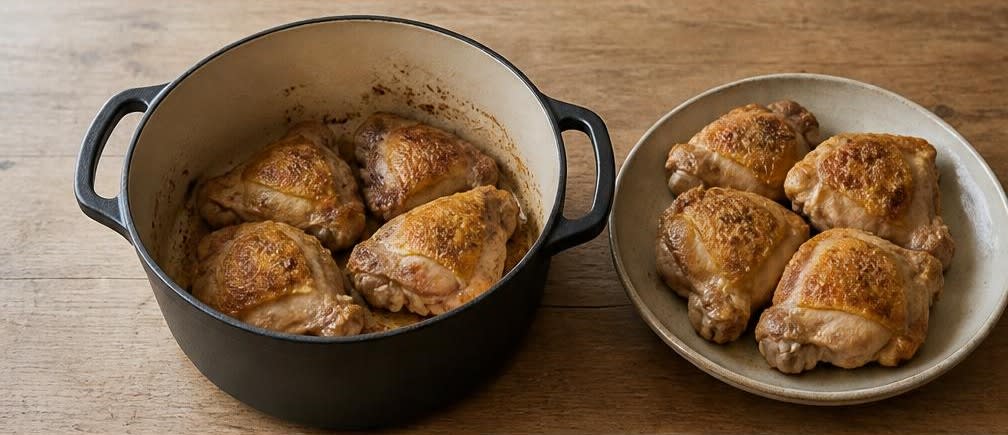 Coq au Vin mit ungeschöntem Wein – Zubereitung Schritt für Schritt – Hähnchen anbraten
