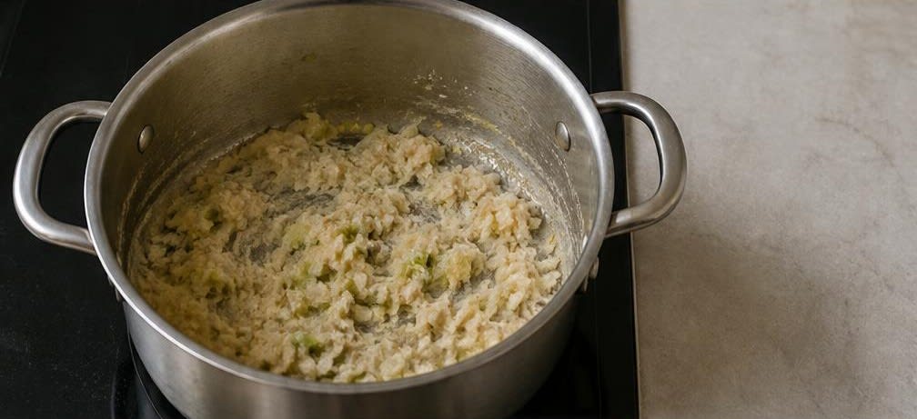 Cremiger New England Chowder mit nicht homogenisierter Sahne – Zubereitung Schritt für Schritt – Mehl einrühren