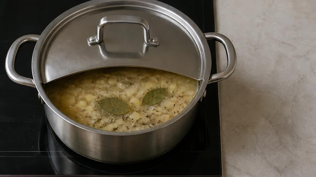 Cremiger New England Chowder mit nicht homogenisierter Sahne – Zubereitung Schritt für Schritt – Kartoffeln köcheln