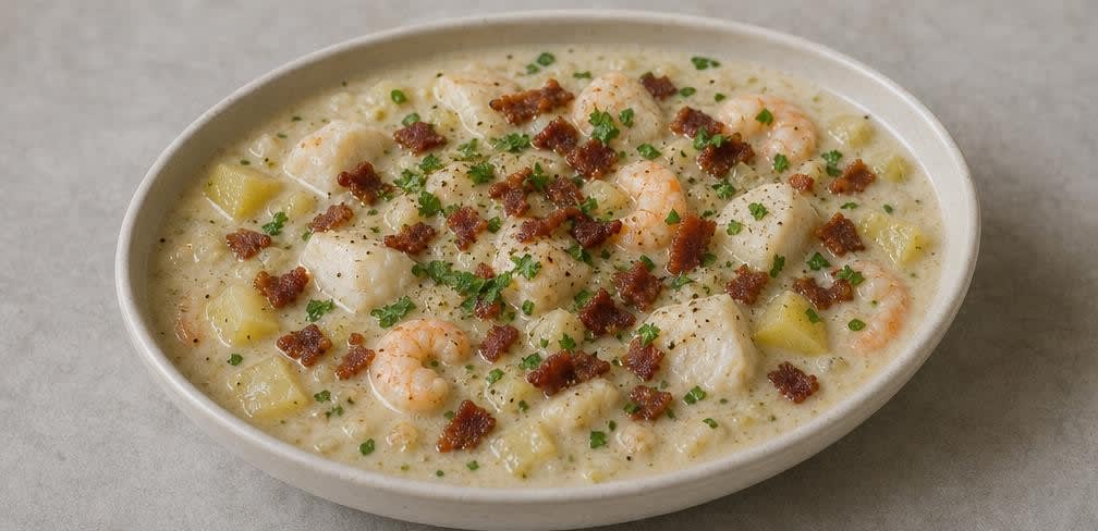 Cremiger New England Chowder mit nicht homogenisierter Sahne – Zubereitung Schritt für Schritt – Anrichten