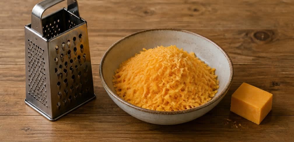 Klassische Mac and Cheese mit selbst geriebenem Cheddar – Zubereitung Schritt für Schritt – Cheddar reiben