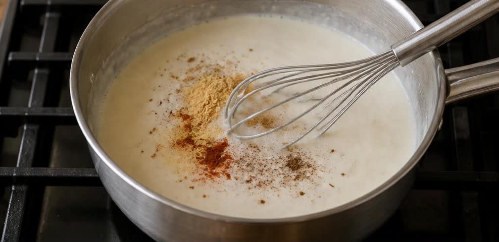 Klassische Mac and Cheese mit selbst geriebenem Cheddar – Zubereitung Schritt für Schritt – Béchamelbasis herstellen