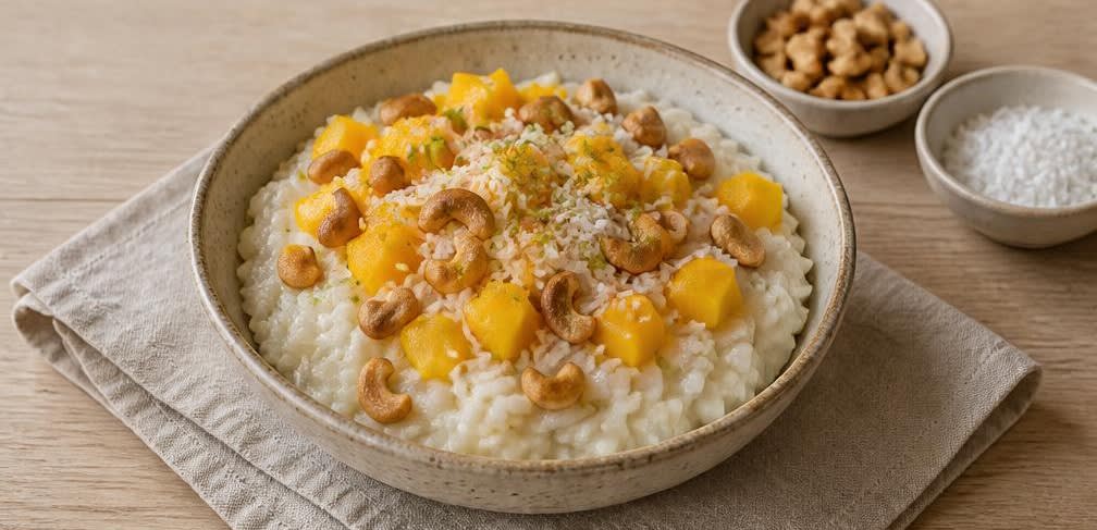Cremiges Thai-Reis-Müsli mit Mango und gerösteten Cashews – Zubereitung Schritt für Schritt – Anrichten