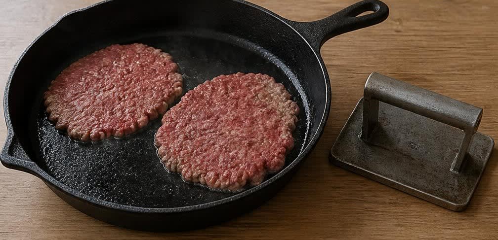 Smash Burger aus grob gewolftem Rind mit Cheddar – Zubereitung Schritt für Schritt – Patties smashen