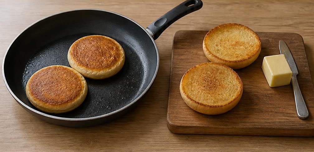 Smash Burger aus grob gewolftem Rind mit Cheddar – Zubereitung Schritt für Schritt – Brötchen anrösten