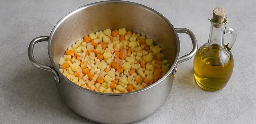 Klassische Mercimek Çorbası mit frischer Zitrone und Minze – Zubereitung Schritt für Schritt – Gemüse anbraten