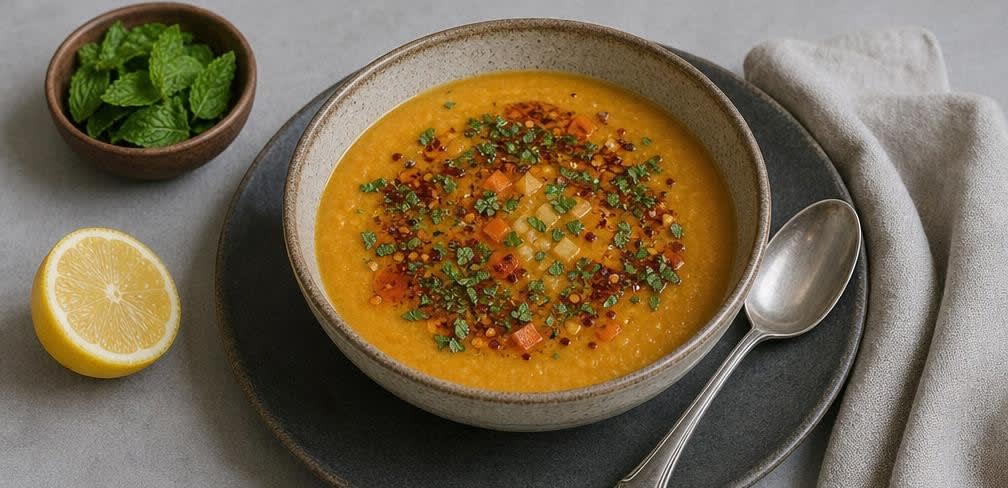 Klassische Mercimek Çorbası mit frischer Zitrone und Minze – Zubereitung Schritt für Schritt – Anrichten