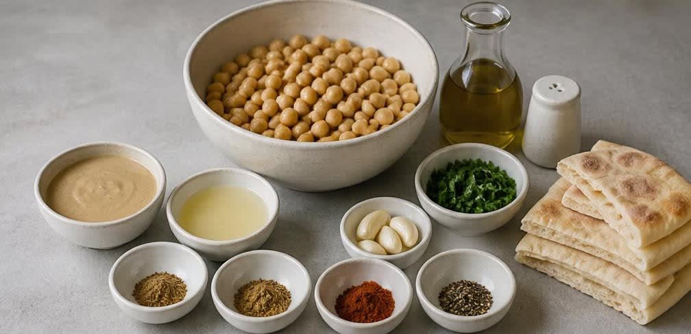 Cremiger libanesischer Hummus aus eingeweichten Kichererbsen – Zutaten