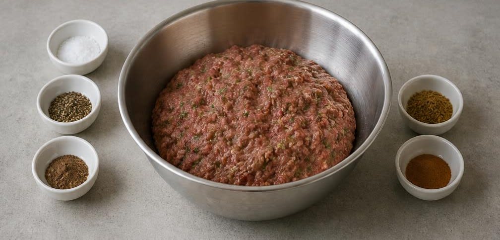 Libanesische Kafta mit hausgemachter Tahini-Sauce – Zubereitung Schritt für Schritt – Kafta würzen & kneten
