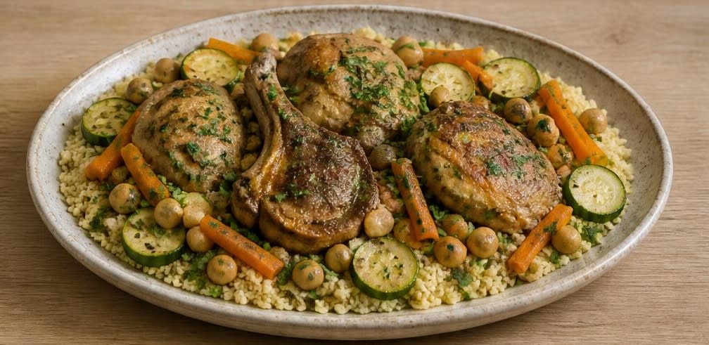 Couscous Royale mit gedämpftem Gemüse – Zubereitung Schritt für Schritt – Anrichten