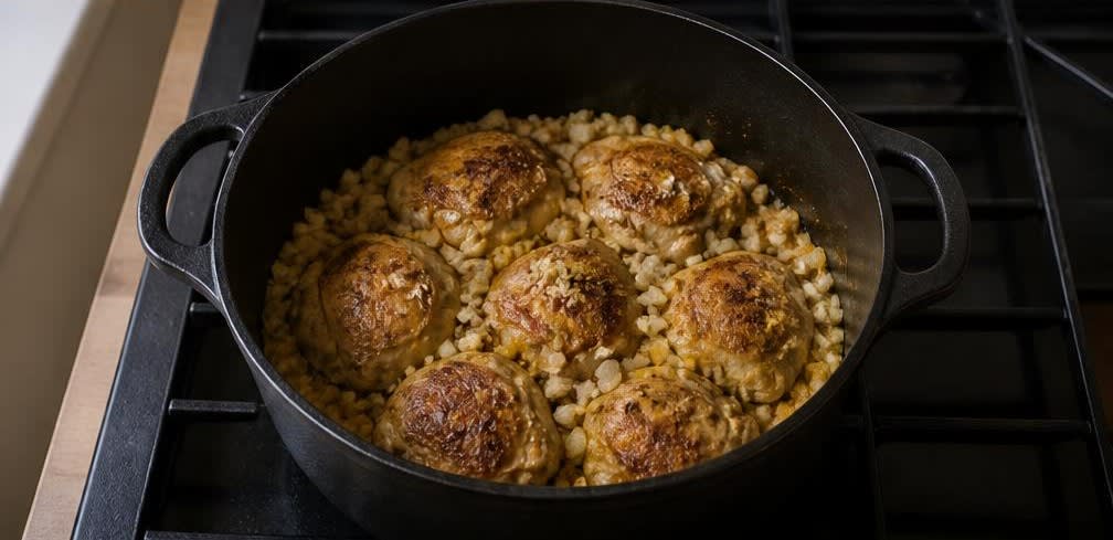 Marokkanische Hähnchen-Tajine mit Salzzitronen und Oliven – Zubereitung Schritt für Schritt – Aromen anrösten