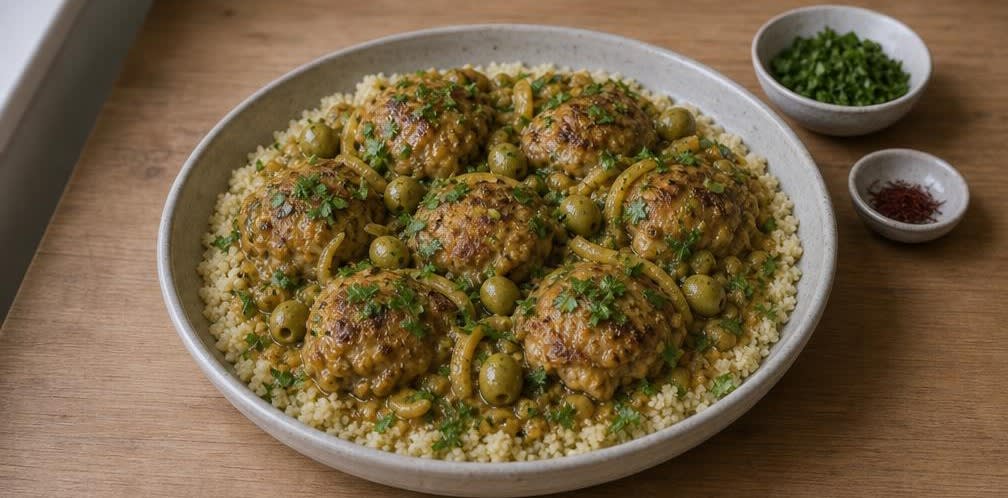 Marokkanische Hähnchen-Tajine mit Salzzitronen und Oliven – Zubereitung Schritt für Schritt – Anrichten