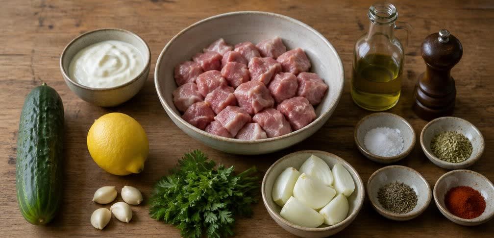 Griechische Schweinenacken-Souvlaki mit frischem Tzatziki – Zutaten