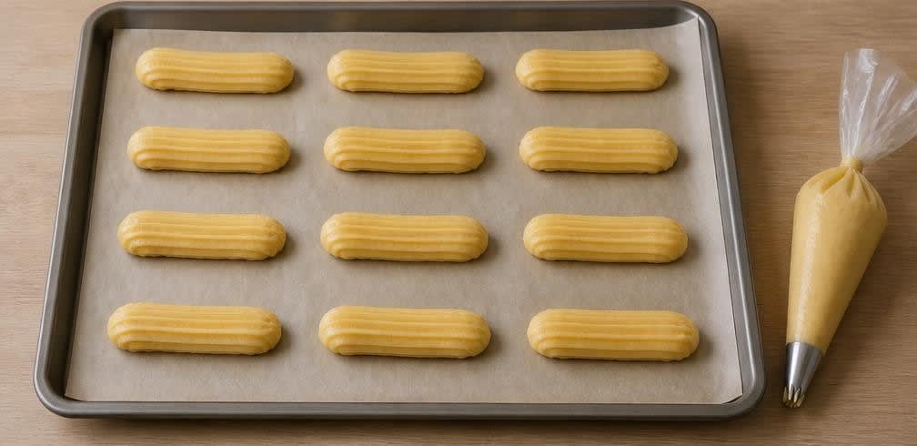Französische Schokoladen-Éclairs ohne Trennspray – Zubereitung Schritt für Schritt – Éclairs aufspritzen