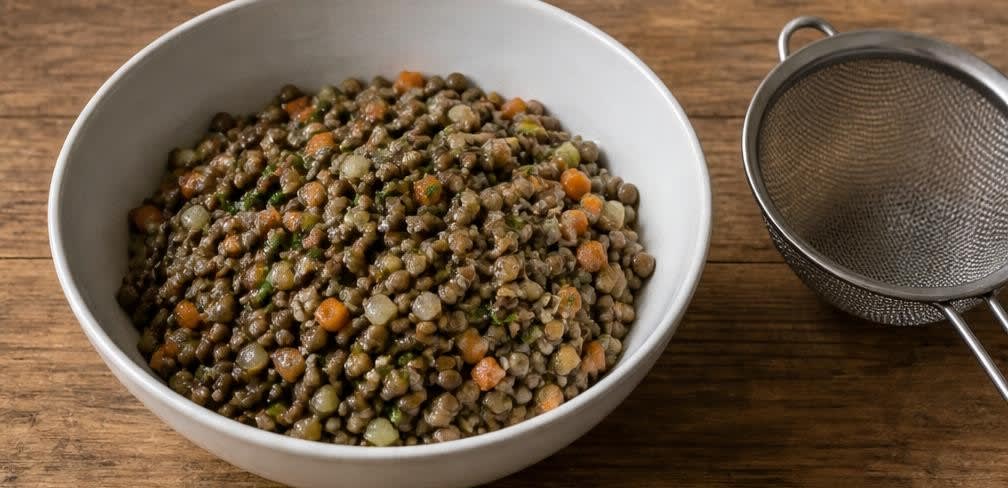 Französischer Linsensalat nach Puy-Art mit Möhren – Zubereitung Schritt für Schritt – Salat vermengen