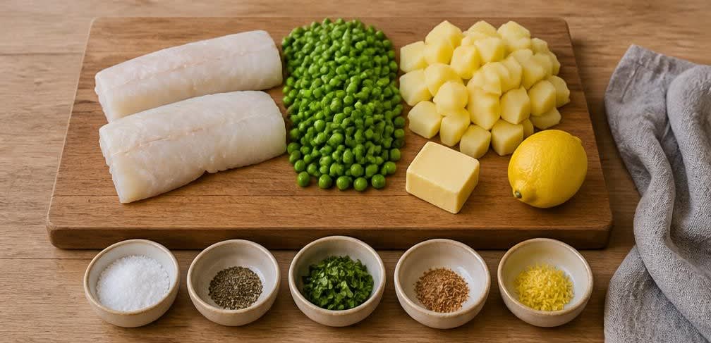 Gedämpfter Kabeljau mit Erbsenpüree – Zutaten