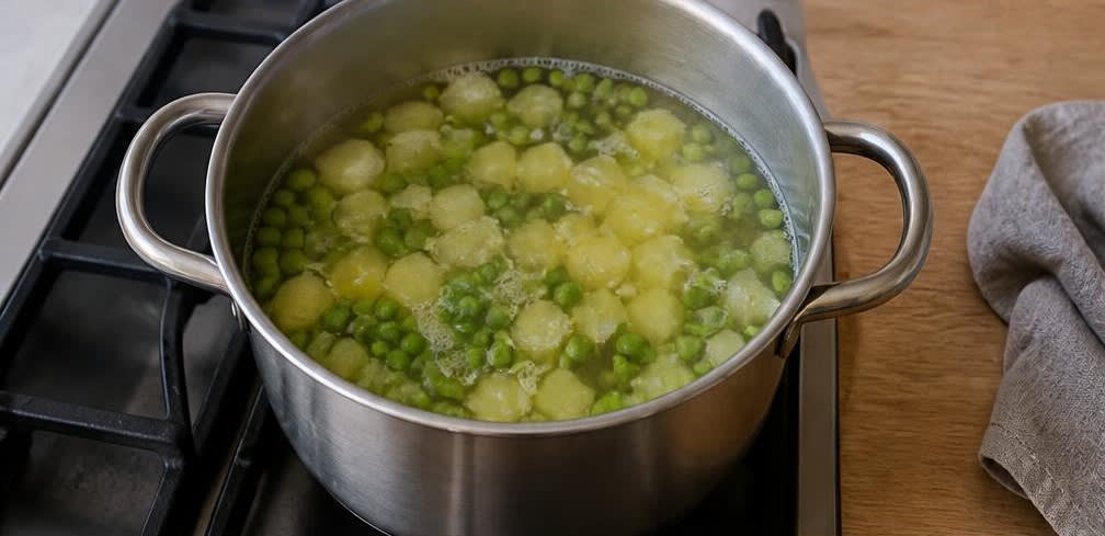 Gedämpfter Kabeljau mit Erbsenpüree – Zubereitung Schritt für Schritt – Kartoffeln und Erbsen kochen